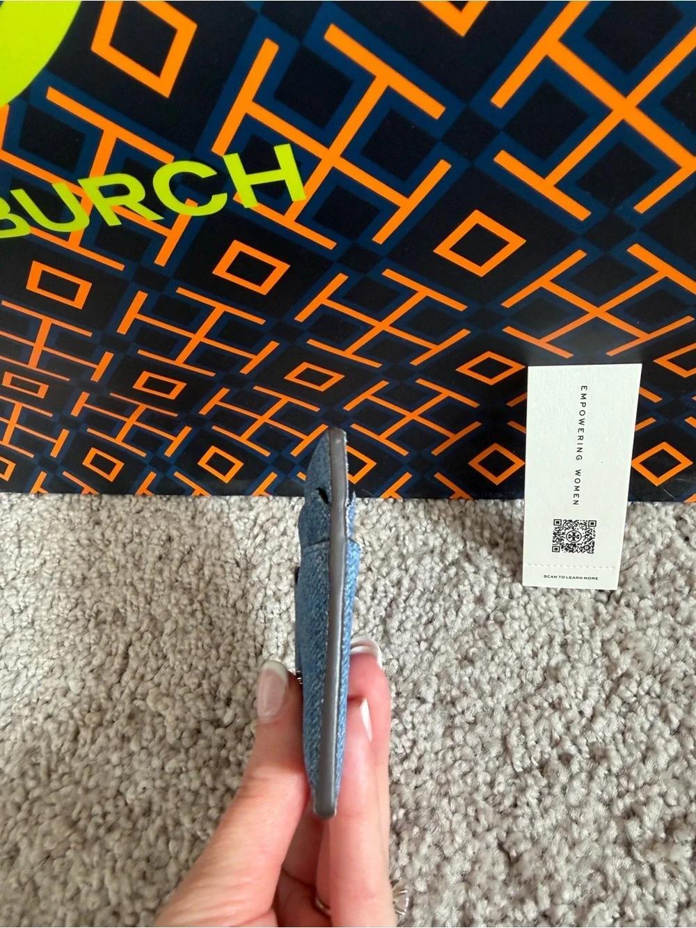 Tory Burch Emerson Denim Suede Slim Card Case Dark Denim Blue Soft